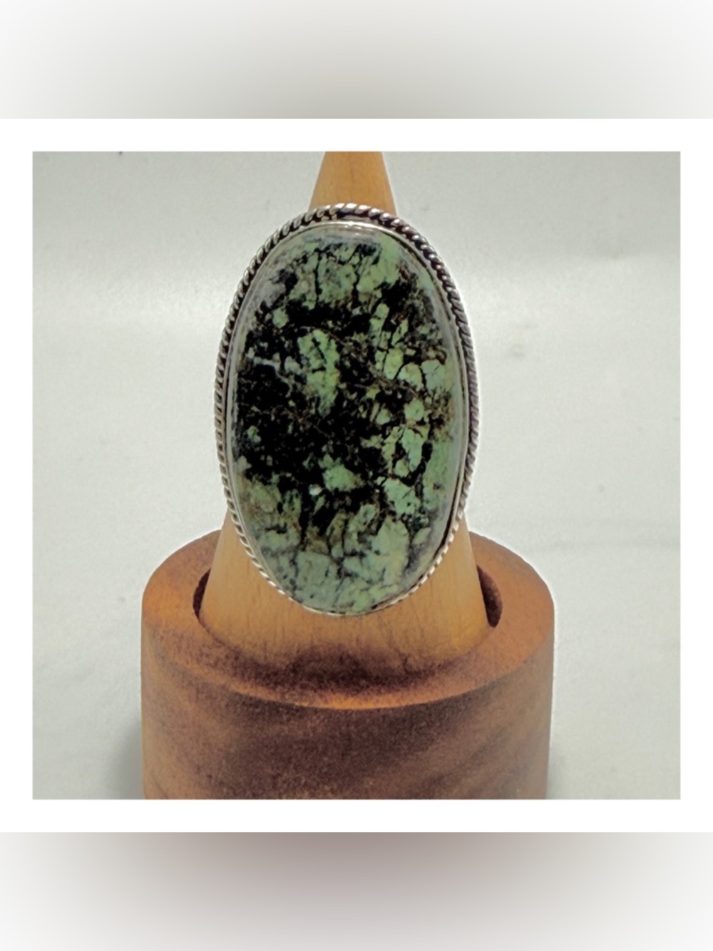 Vintage African Turquoise Ring in Sterling Silver Setting, Large Boho Oval, 7.5